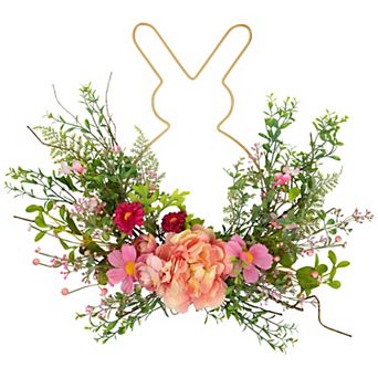 Northlight 16 Inch Bunny & Peony Mixed Floral Wall Decor