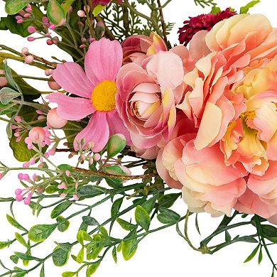 Northlight 16 Inch Bunny & Peony Mixed Floral Wall Decor