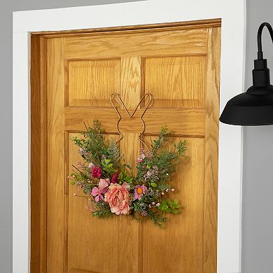 Northlight 16 Inch Bunny & Peony Mixed Floral Wall Decor