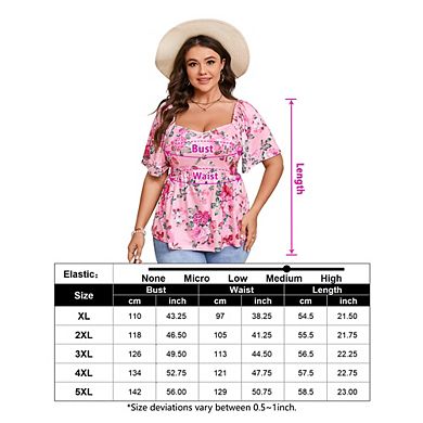 Plus Size Summer Tunic Tops for Women Sweetheart Neck Ruffle Short Sleeve Casual Puff Hemline Blouse