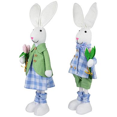 Northlight 2-pc. Bunny Couple in Matching Checkered Outfits Figurines Set