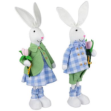 Northlight 2-pc. Bunny Couple in Matching Checkered Outfits Figurines Set