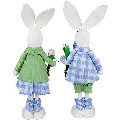 Northlight 2-pc. Bunny Couple in Matching Checkered Outfits Figurines Set