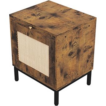 IDEALHOUSE Rattan Side Table with Tray and Cabinet