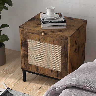 IDEALHOUSE Rattan Side Table with Tray and Cabinet