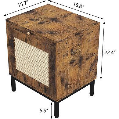 IDEALHOUSE Rattan Side Table with Tray and Cabinet