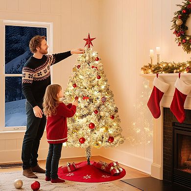IDEALHOUSE Christmas Tree 6ft Pre-Lit Snowy White Artificial with 250 Warm White Lights