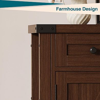 IDEALHOUSE Farmhouse Sideboard with 2 Drawers and Barn Doors