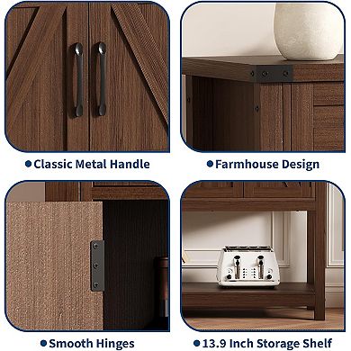 IDEALHOUSE Farmhouse Sideboard with 2 Drawers and Barn Doors