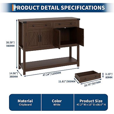 IDEALHOUSE Farmhouse Sideboard with 2 Drawers and Barn Doors
