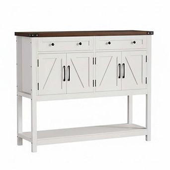 IDEALHOUSE Farmhouse Sideboard with 2 Drawers and Barn Doors