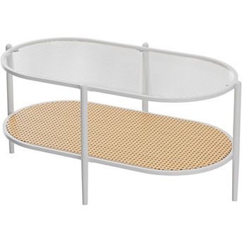 IDEALHOUSE Oval Rattan Coffee Table with Glass Top