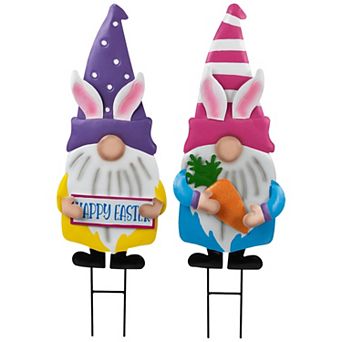 Northlight 2 pc 27 Inch Happy Easter Gnomes Outdoor Garden Stakes Set