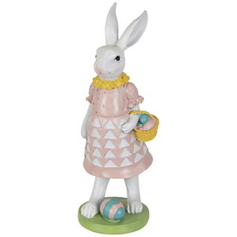 Northlight 12 Inch Girl Bunny with Easter Basket Outdoor Garden Statue