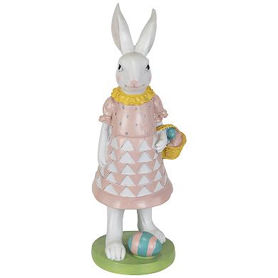 Northlight 12 Inch Girl Bunny with Easter Basket Outdoor Garden Statue