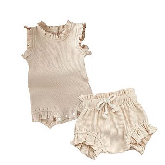 Baby Girl Sleeveless Round Collar Tops and Shorts (Two Pieces in total) Set
