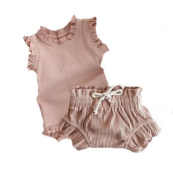 Baby Girl Sleeveless Round Collar Tops and Shorts (Two Pieces in total) Set