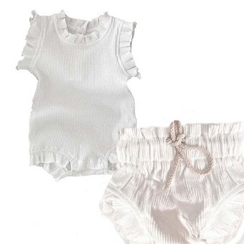 Baby Girl Sleeveless Round Collar Tops and Shorts (Two Pieces in total) Set