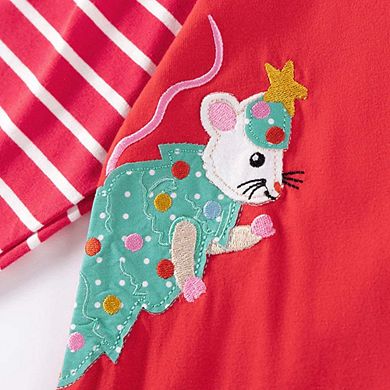 Autumn and Spring Christmas Cartoon and Striped Pattern Long Sleeves Dress