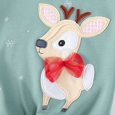 Spring and Autumn Girls Animals Cartoon Pattern Long Sleeves Christmas Clothing Set