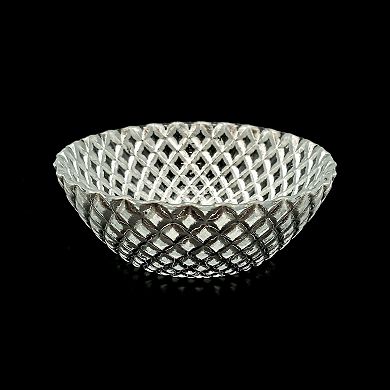 1 Piece Silver Glass Snack Bowl with Diamond Texture and Distressed Metallic Finish