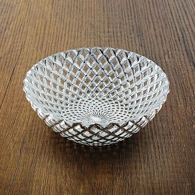 1 Piece Silver Glass Snack Bowl with Diamond Texture and Distressed Metallic Finish