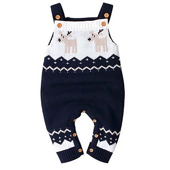 Baby Christmas Elk Pattern Strappy Design Sweater Rompers