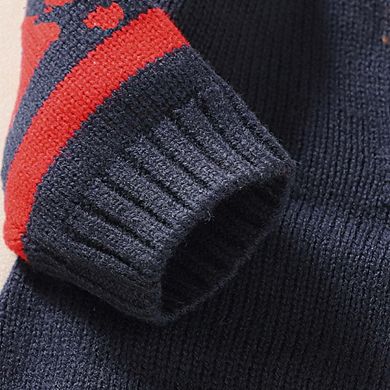 Baby Cartoon Elk Graphic Side Striped Sleeve Knitted Romper