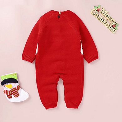 Baby Cartoon Christmas Pattern Long Sleeves Sweater Rompers