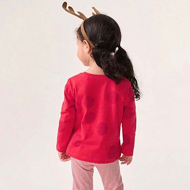 Spring and Autumn Girls Christmas Cartoon Pattern Sweatshirt and Striped Pants Clothing Set