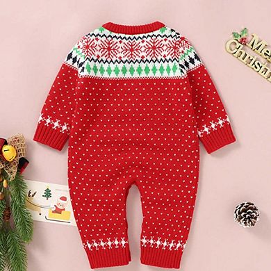 Baby Dinosaur And Dot Print Pattern Christmas Style Knit Warm Romper