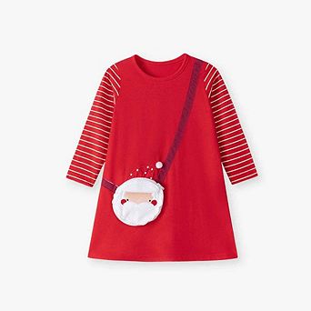 Autumn and Spring Arrival Christmas Cartoon Pattern Striped Long Sleeves Dress for Stylish Girls