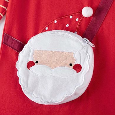 Autumn and Spring Arrival Christmas Cartoon Pattern Striped Long Sleeves Dress for Stylish Girls