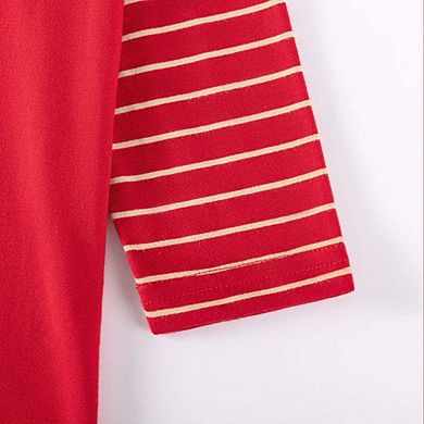 Autumn and Spring Arrival Christmas Cartoon Pattern Striped Long Sleeves Dress for Stylish Girls