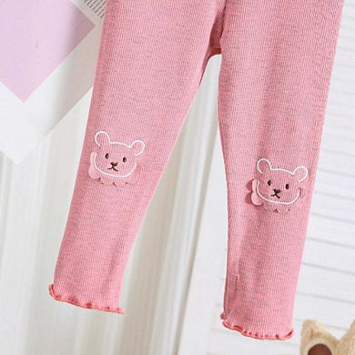 Autumn Arrival Elastic Baby Kids Girls Teddy Bear Pattern Cute Pants
