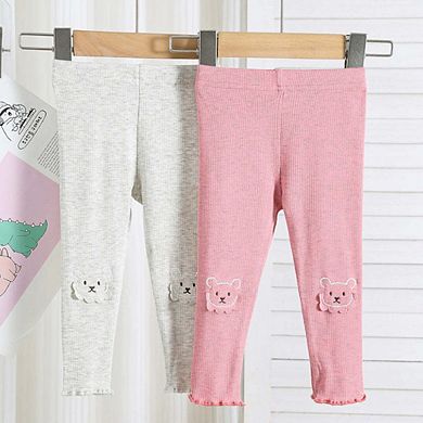 Autumn Arrival Elastic Baby Kids Girls Teddy Bear Pattern Cute Pants