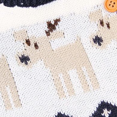 Baby Cartoon Christmas Deer Pattern Shoulder Button Design Knitted Pullover Sweater