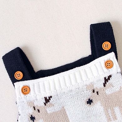 Baby Christmas Elk Pattern Strappy Design Sweater Rompers