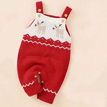 Baby Christmas Elk Pattern Strappy Design Sweater Rompers