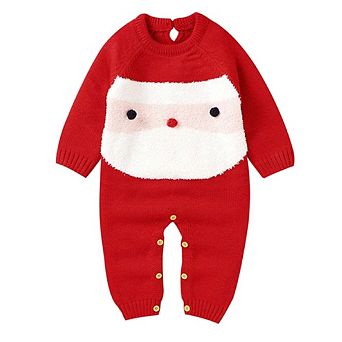 Baby Cartoon Christmas Pattern Long Sleeves Sweater Rompers