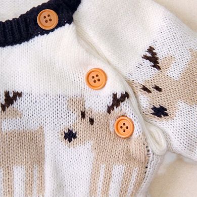 Baby Christmas Giraffe Pattern Shoulder Button Design Sweater Rompers