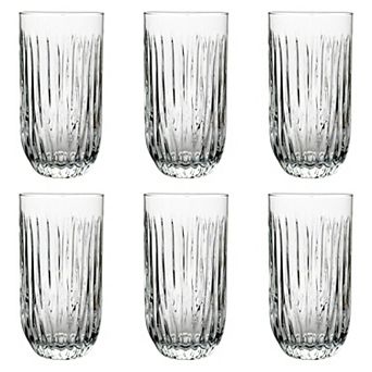 14 oz Clear Glass Tumblers Set with Linear Grooves - Set of 6