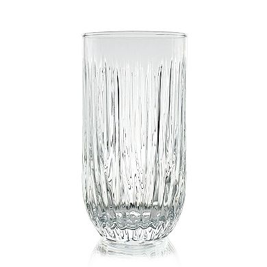 14 oz Clear Glass Tumblers Set with Linear Grooves - Set of 6