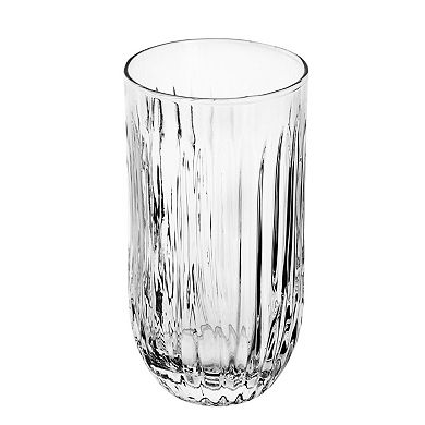 14 oz Clear Glass Tumblers Set with Linear Grooves - Set of 6