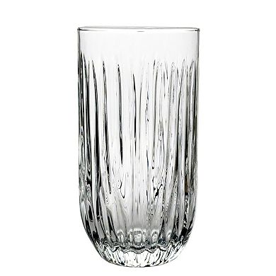 14 oz Clear Glass Tumblers Set with Linear Grooves - Set of 6