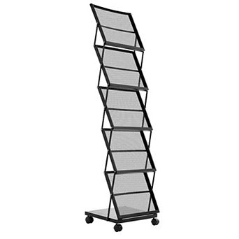 5 tier Metal Literature Display Rack with Casters for Brochures, Flyers, and Magazines - Black