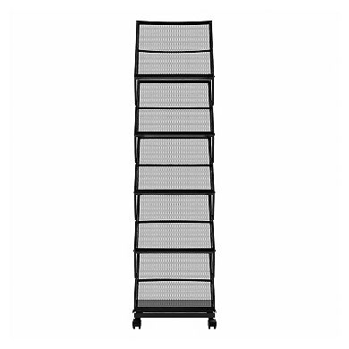 5-Tier Metal Literature Display Rack with Casters for Brochures, Flyers, and Magazines - Black