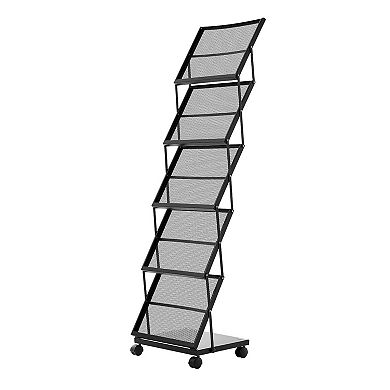 5-Tier Metal Literature Display Rack with Casters for Brochures, Flyers, and Magazines - Black