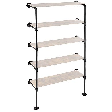 5-Tier Wall Mounted Pipe Shelving Frame for Custom Wood Boards - Black (Planks not Included)