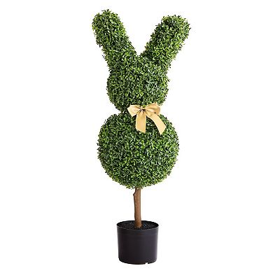 36" Artificial Topiary Trees Set of 2 with PE Leaves for Entryway or Patio - Green and Black